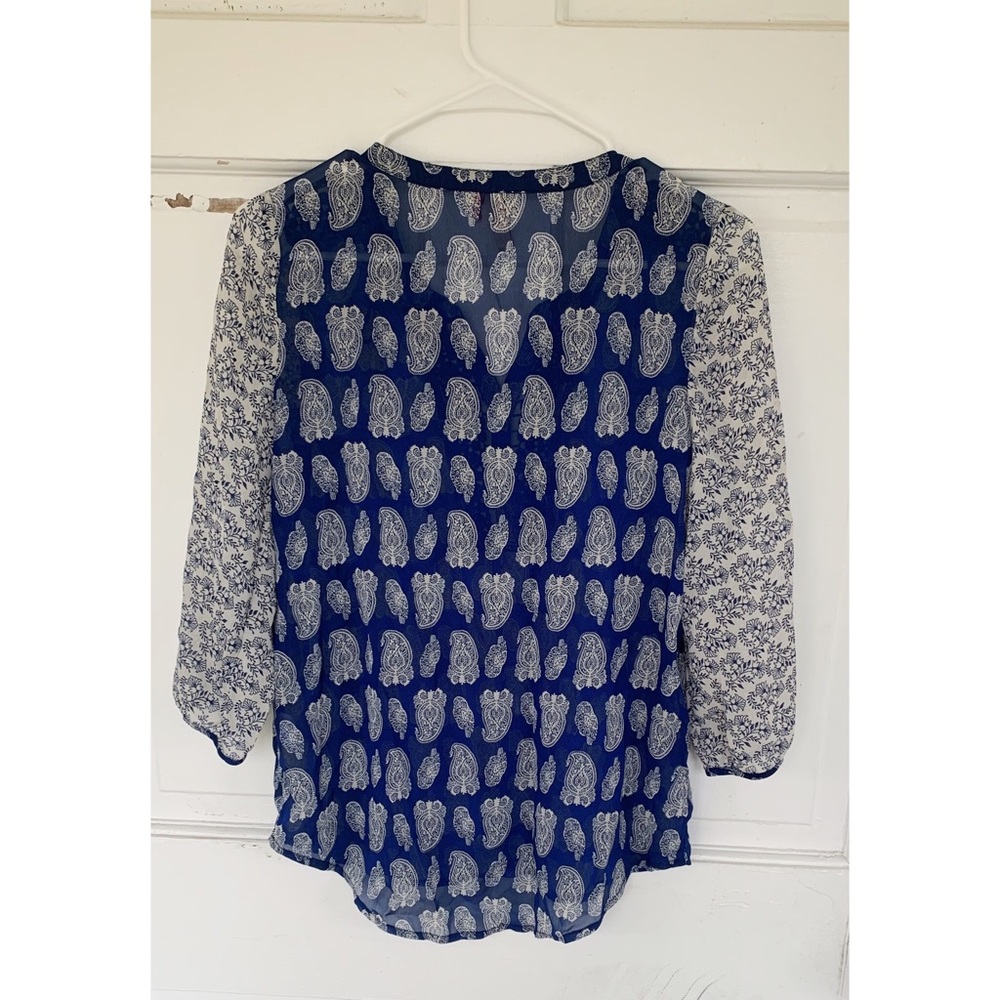 Red Camel Boho Paisley Sheer 3/4 Sleeve Top XS - Picture 3 of 6